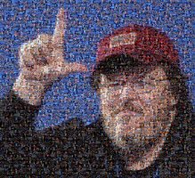 Immagine di Michael Moore ottenuta componendo le immagini della campagna elettorale di George W. Bush